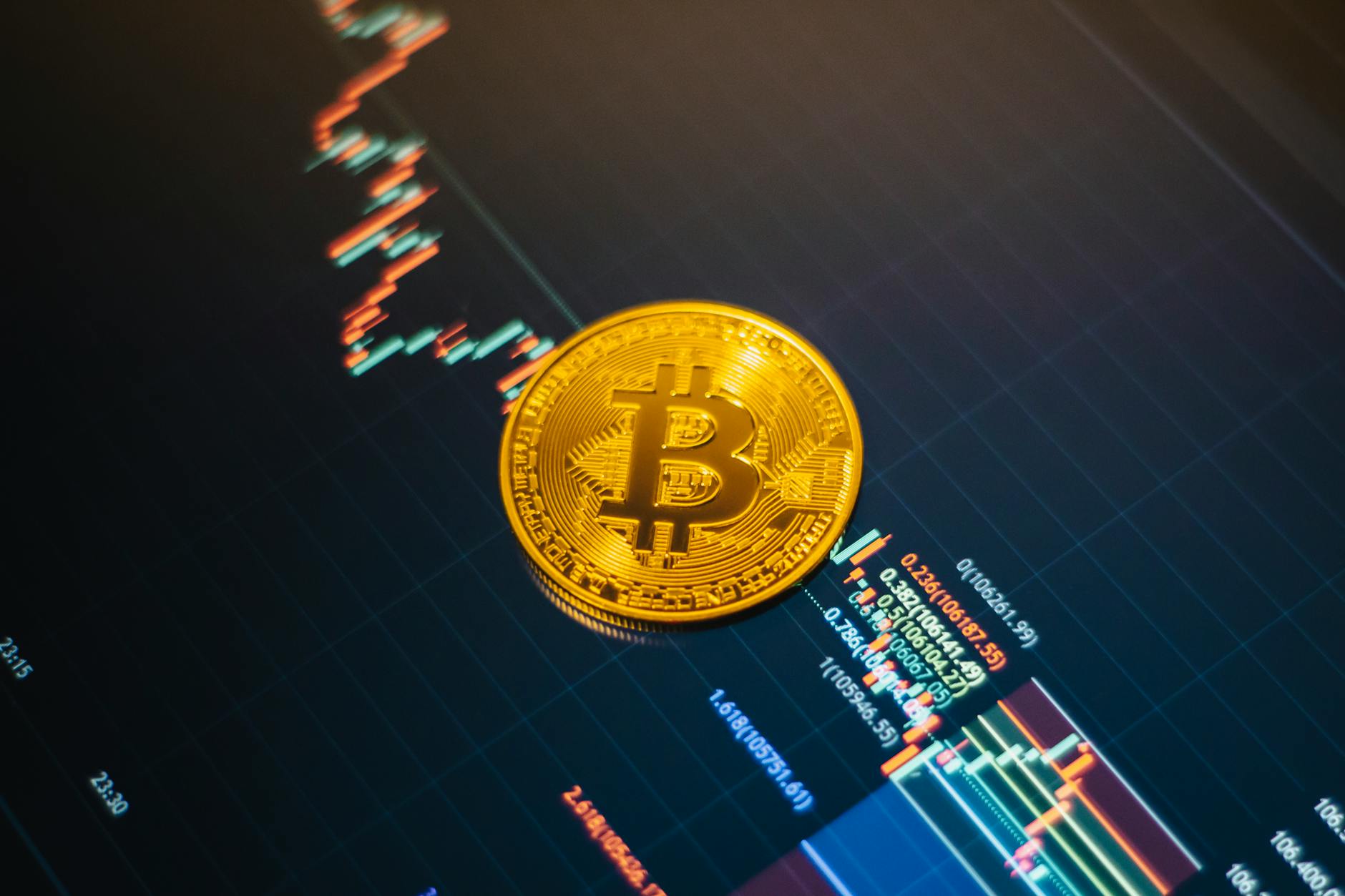 Golden Bitcoin coin against a rising digital financial market chart, symbolising cryptocurrency divergence