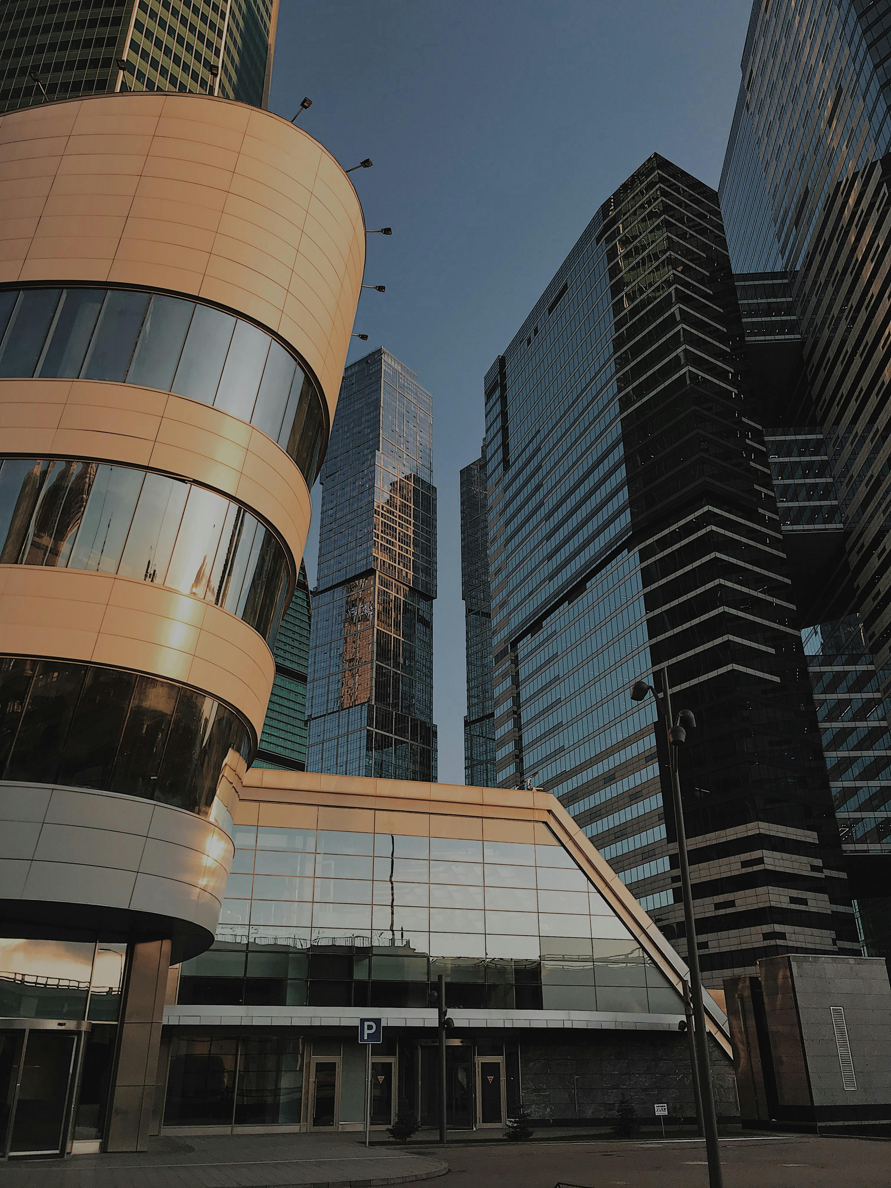 Moscow International Business Center skyscrapers under blue sky