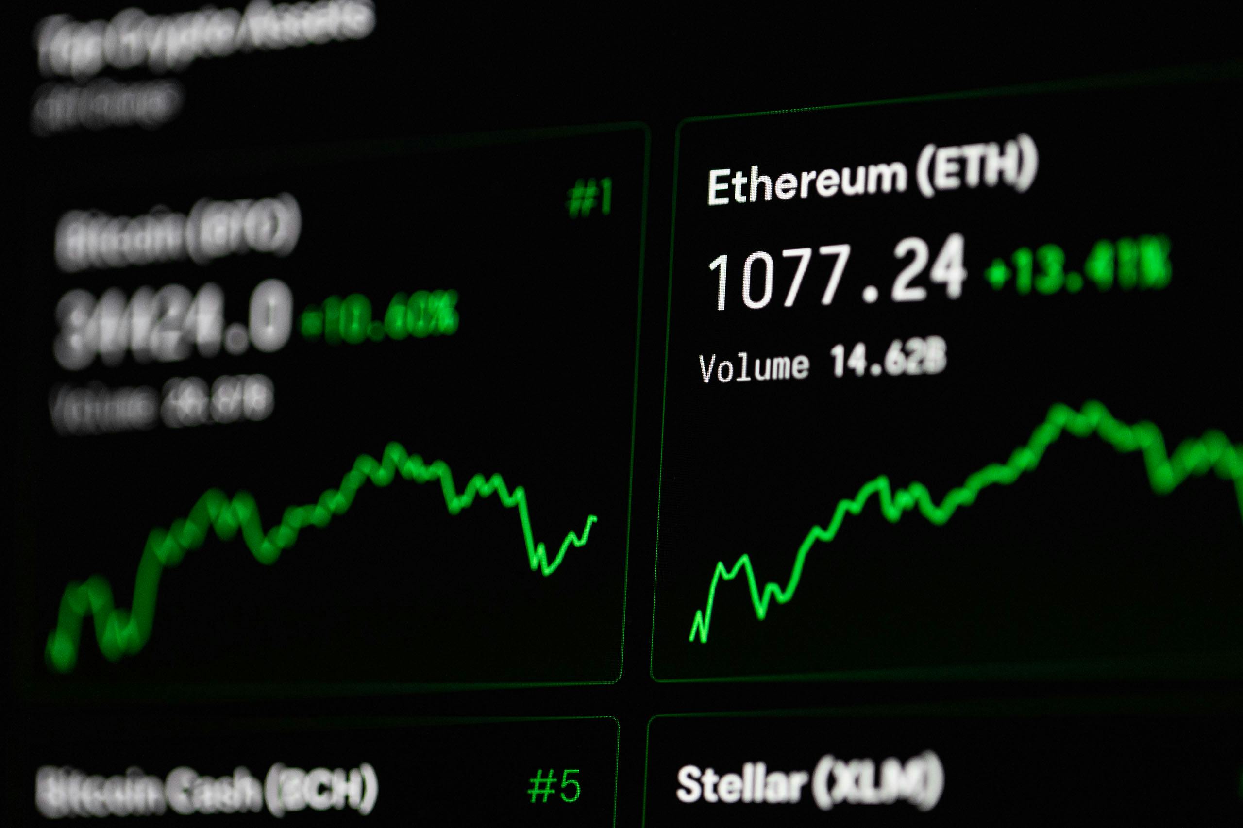 Close-up of cryptocurrency market data with Bitcoin price on screen