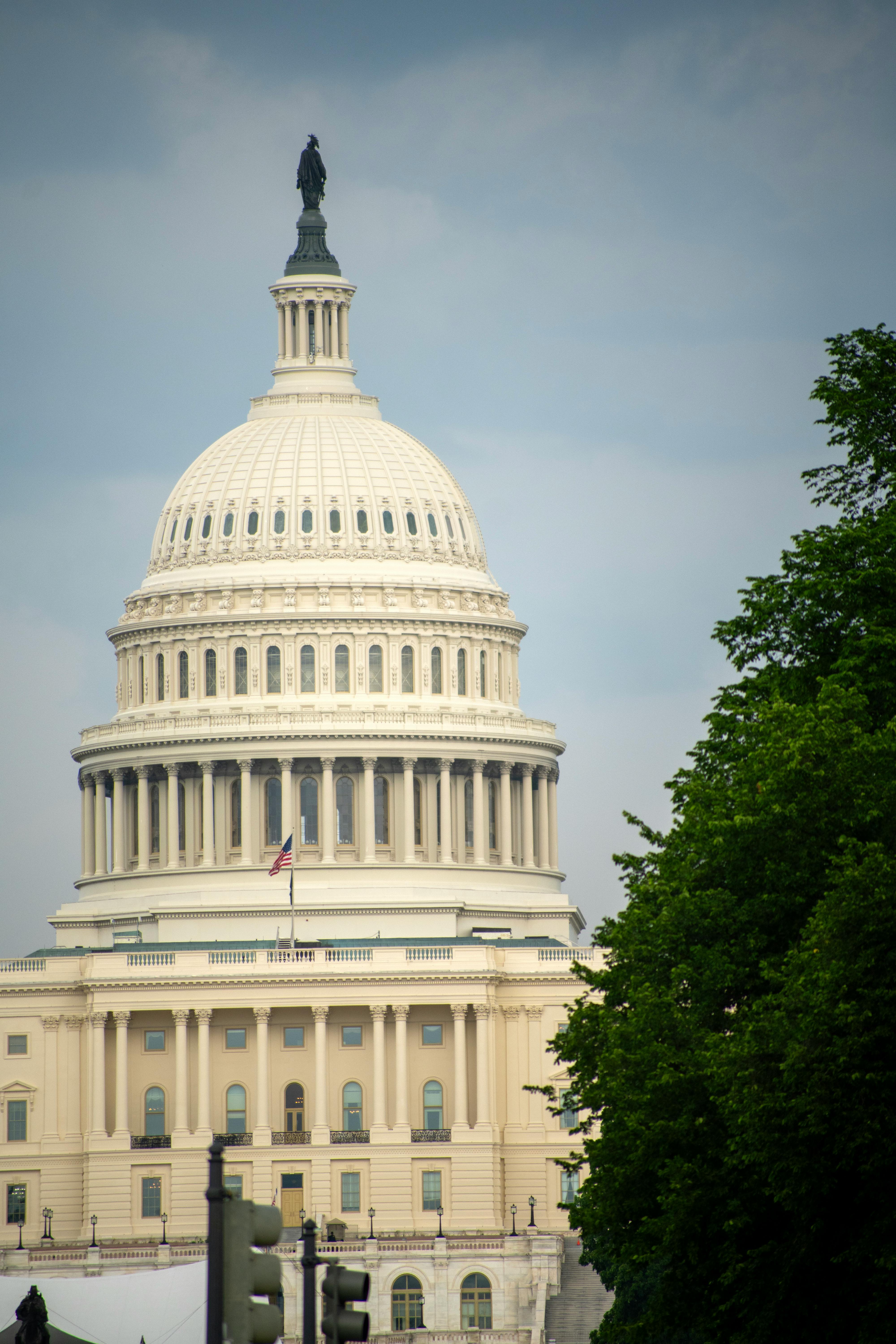 US Capitol Building dome in Washington DC under clear sky