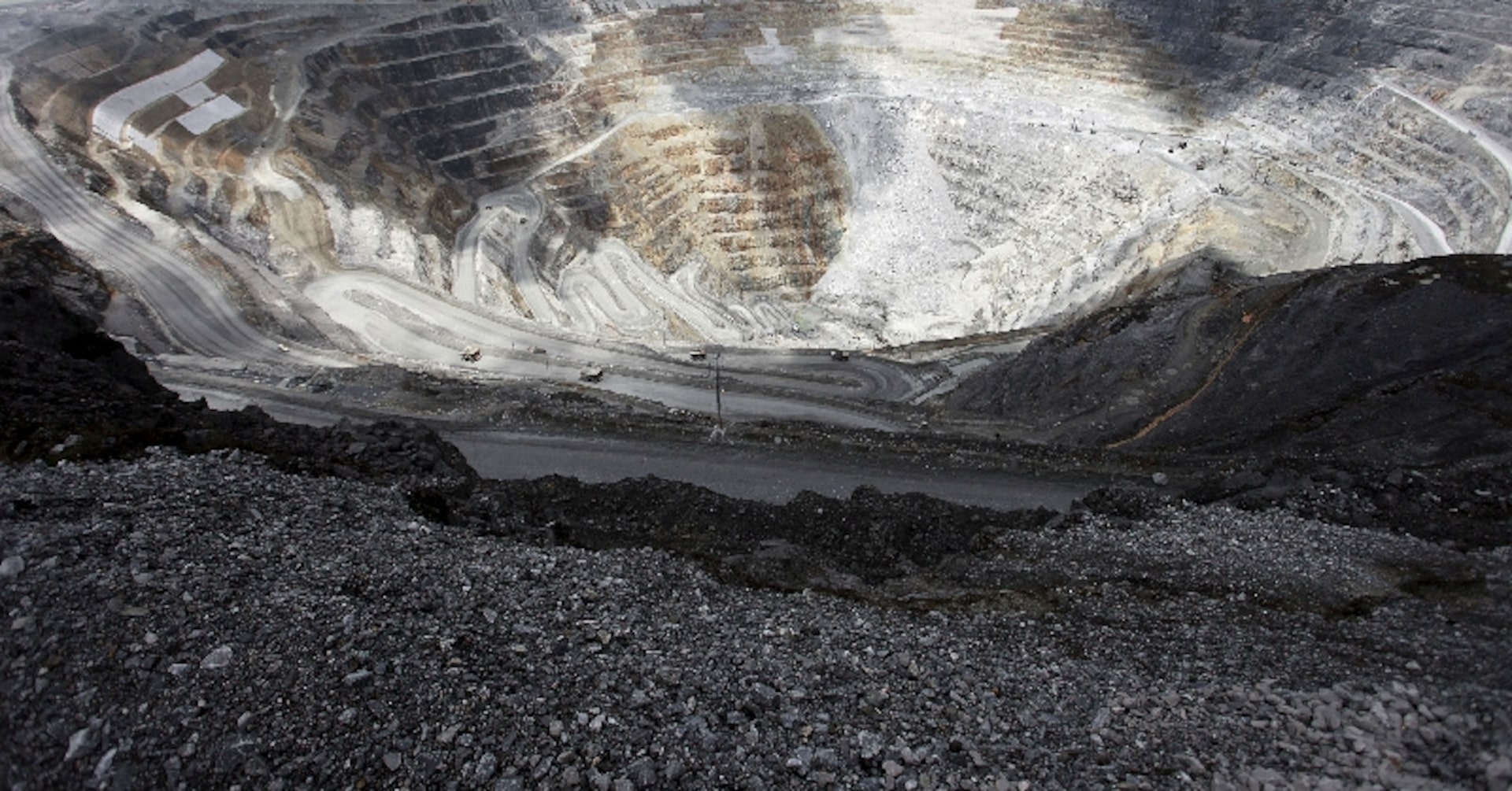 Aerial view of the Grasberg copper mine in Central Papua, Indonesia — the world's third-largest copper mine, operating at reduced capacity after a September 2025 mudflow