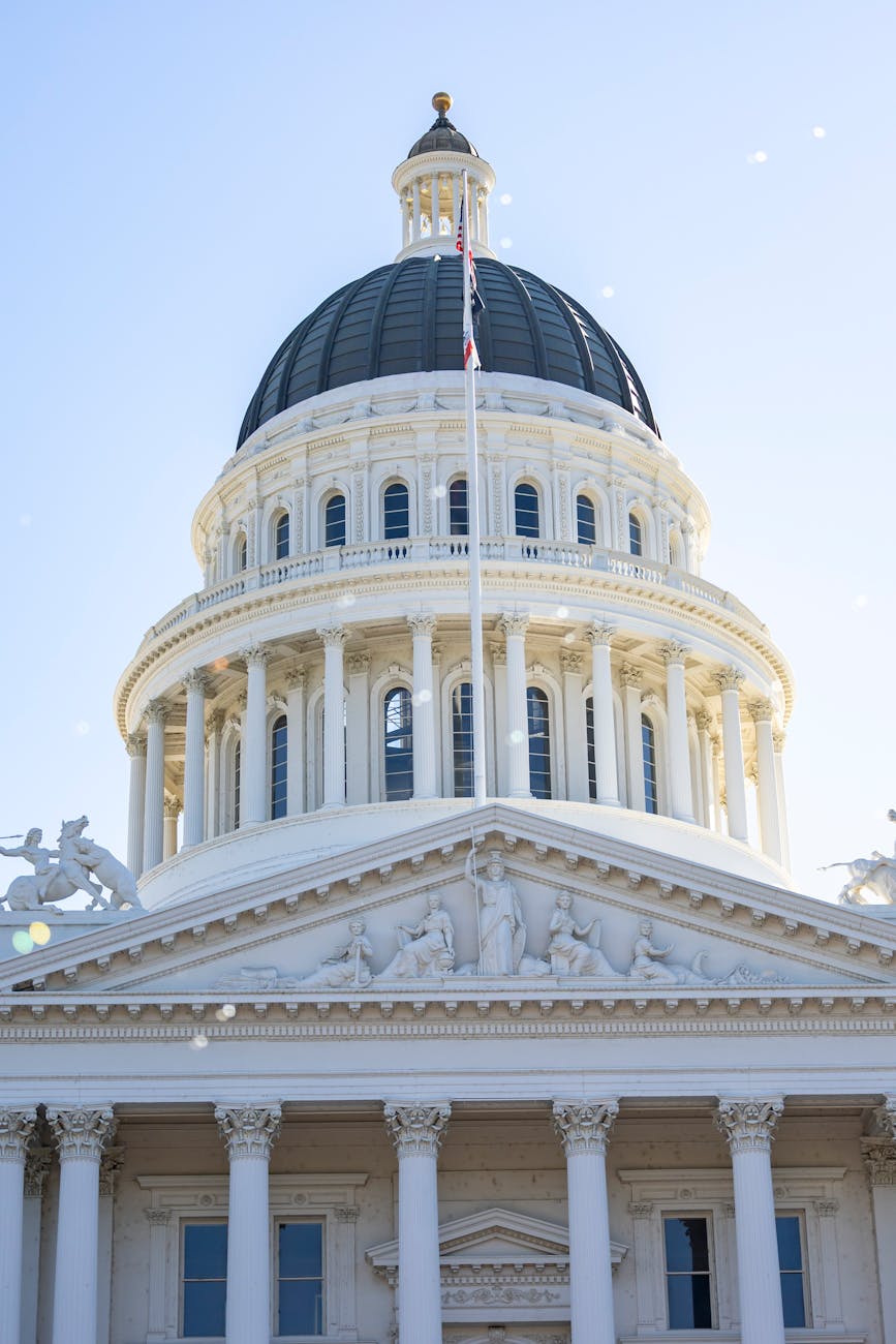 Detailed view of the California State Capitol Building's dome in Sacramento.