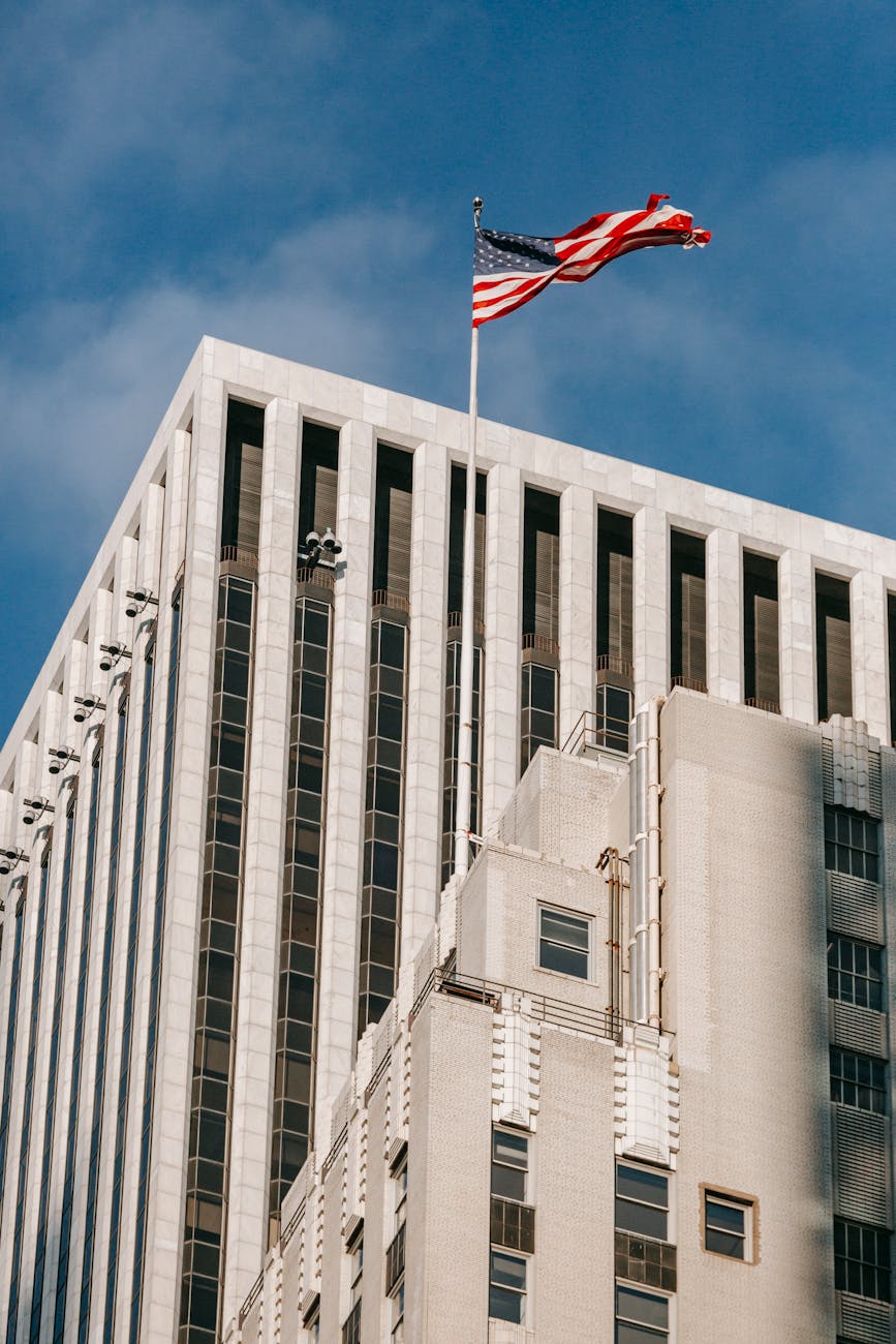 Modern financial district buildings in New York
