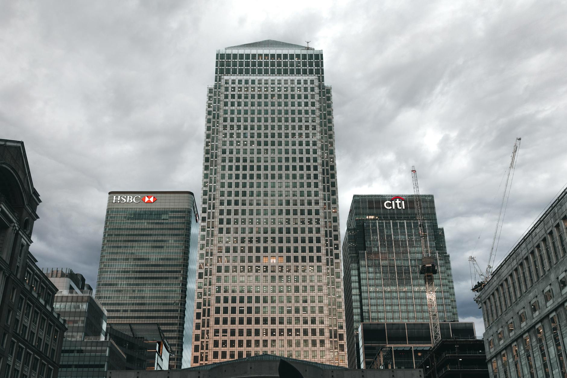 HSBC and Citi office towers in London's Canary Wharf financial district.