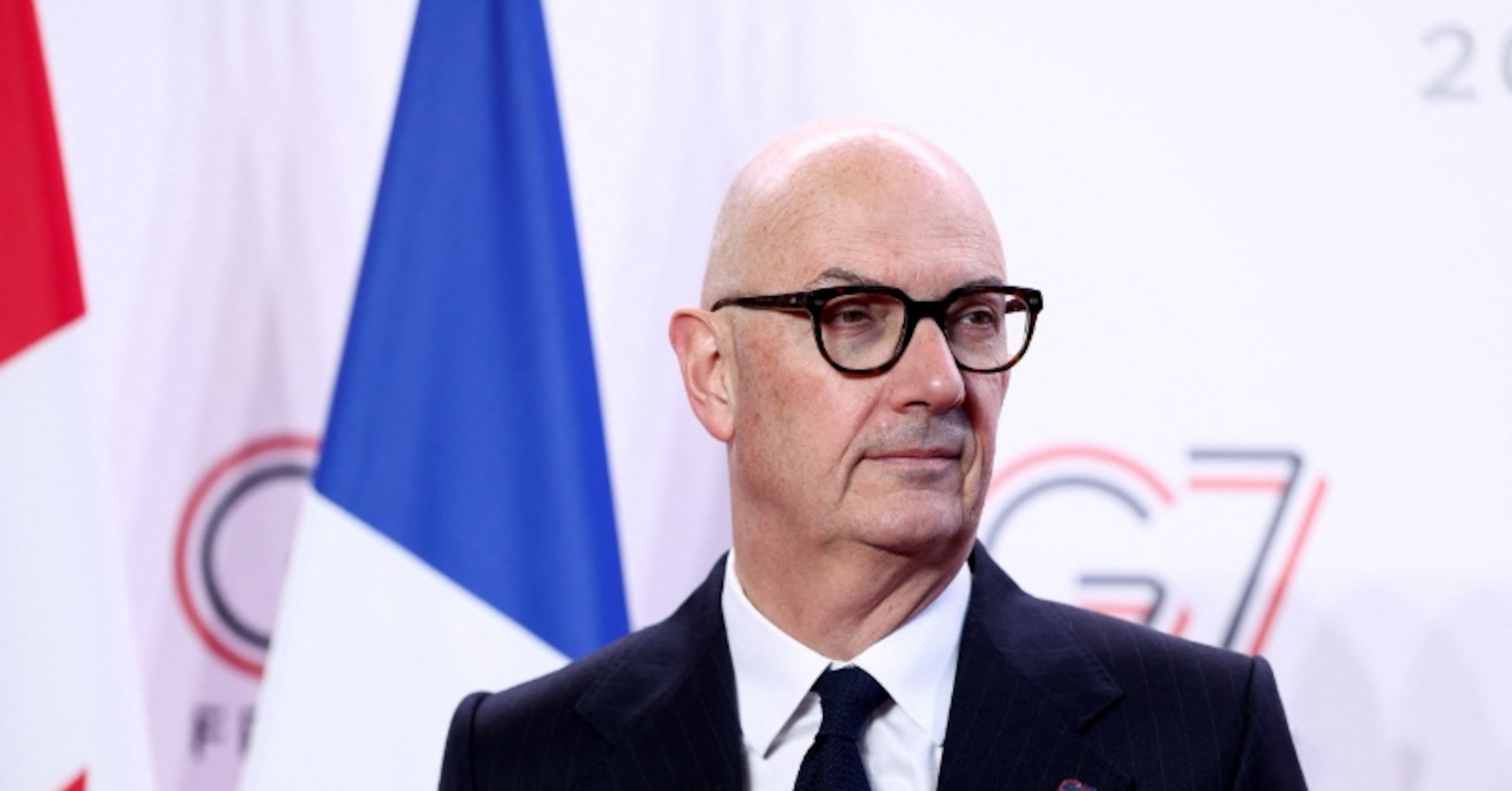 French Finance Minister Roland Lescure arrives for a G7 finance ministers meeting in Paris.
