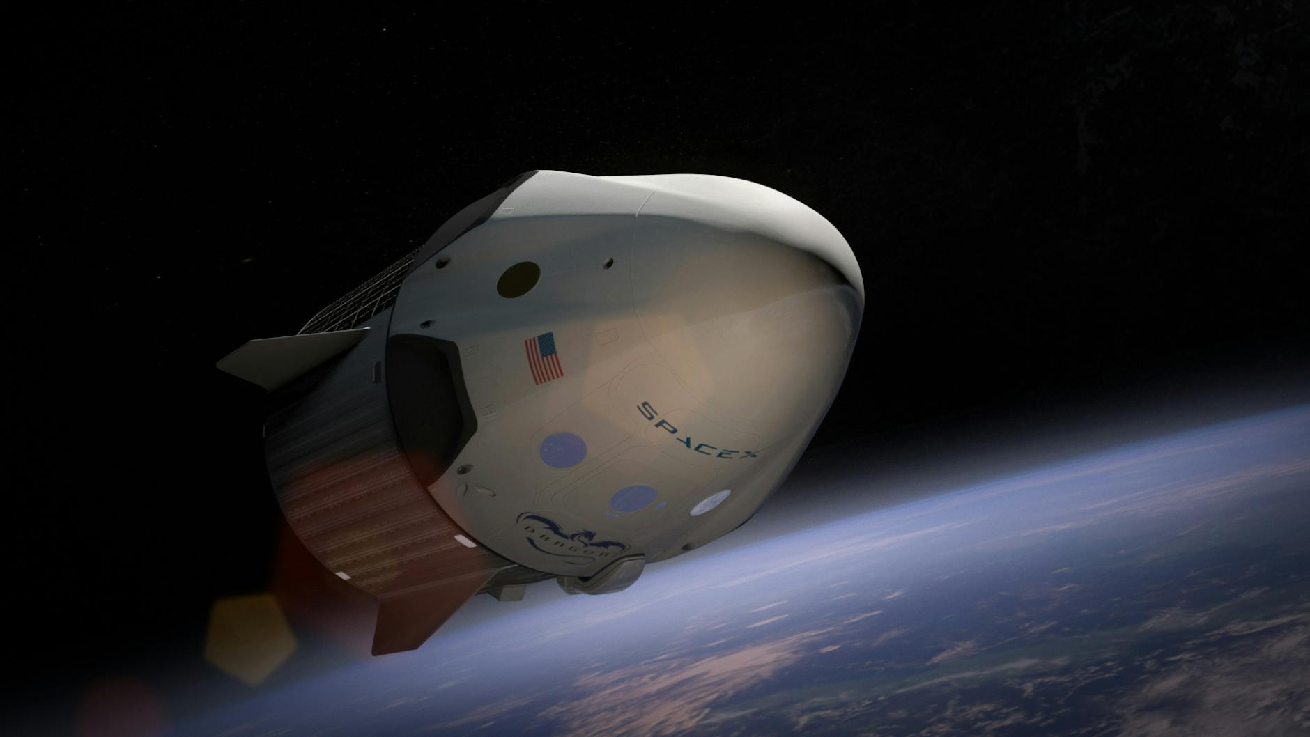 SpaceX Dragon spacecraft orbits above Earth, matching the filing's pitch that orbital infrastructure could support future compute services.