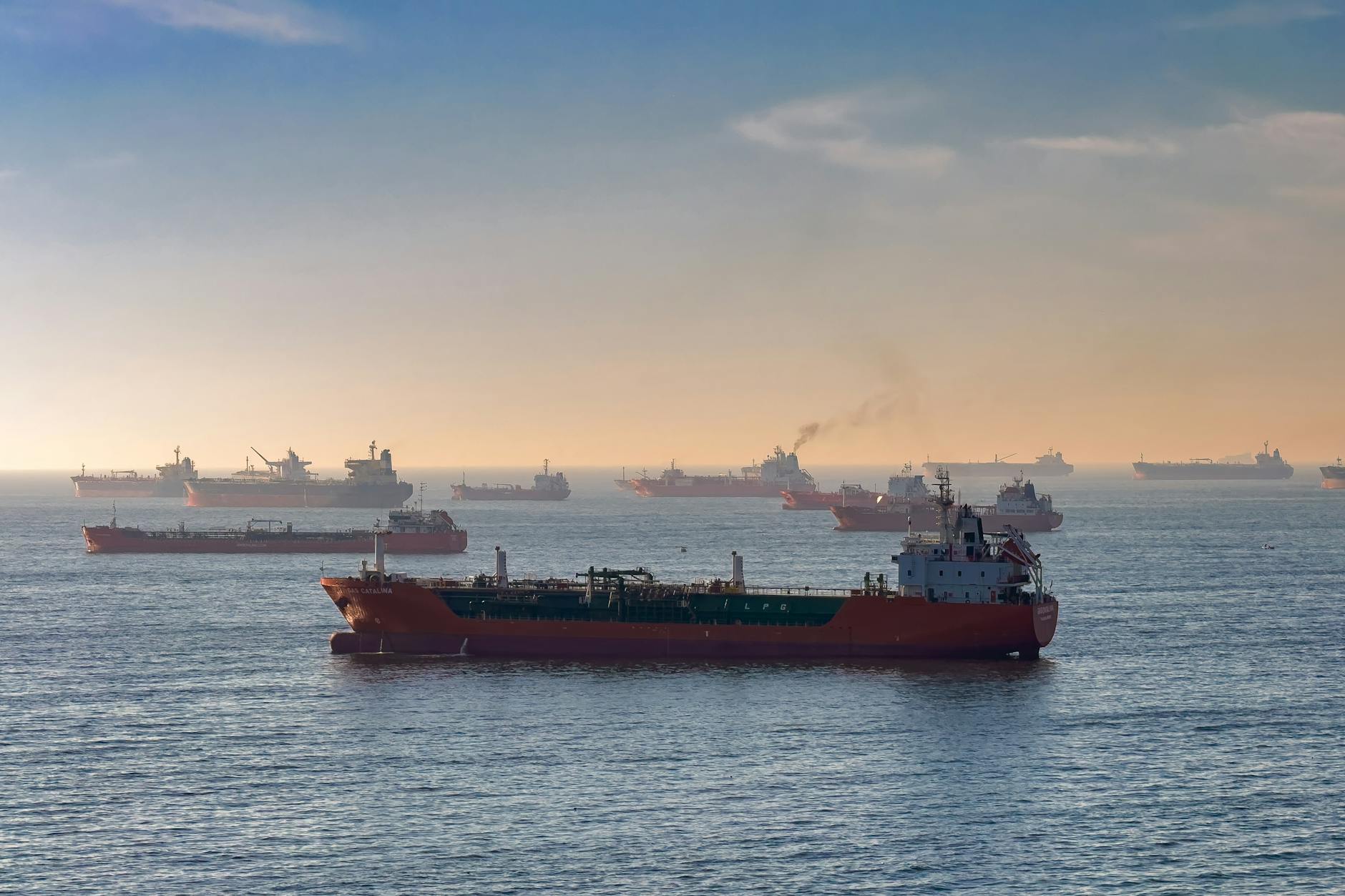 Oil tanker navigating open waters — illustrating the global crude supply chain threatened by the Strait of Hormuz blockade