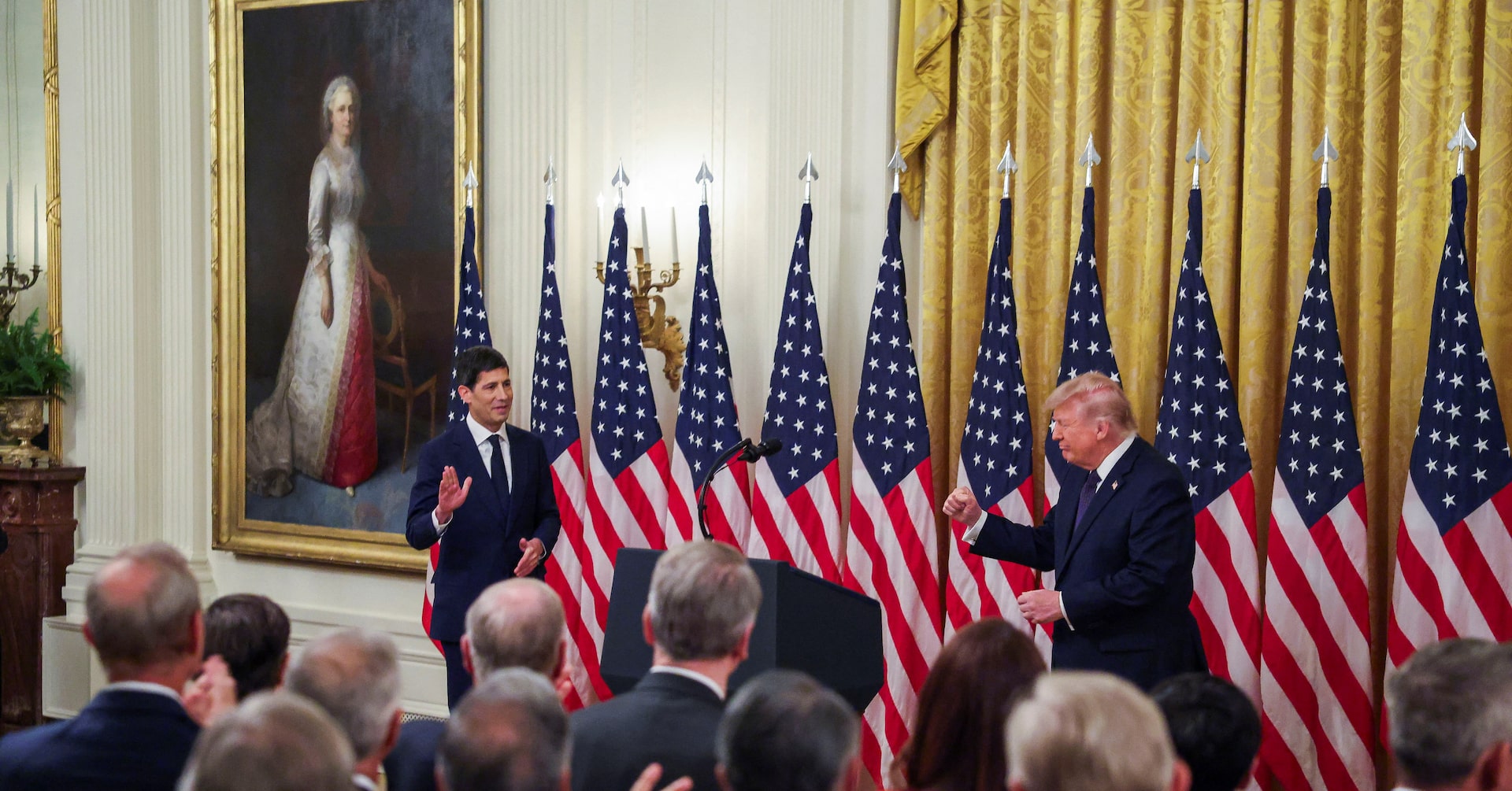 U.S. President Donald Trump arrives with incoming Federal Reserve Chair Kevin Warsh for Warsh's swearing-in ceremony at the White House in Washington, D.C., U.S., May 22, 2026.
