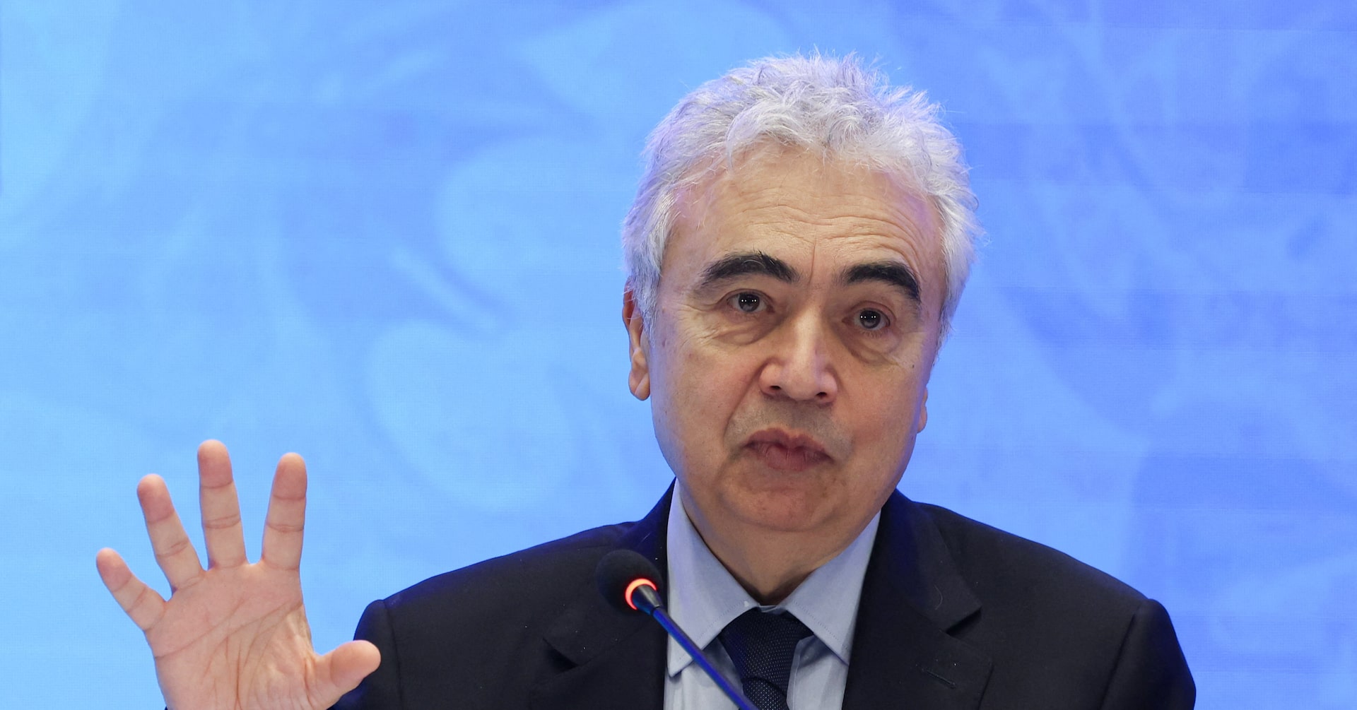 Fatih Birol at a press conference