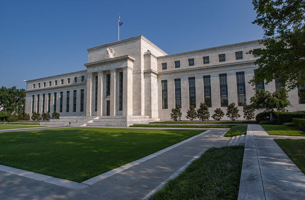 The exterior of the Marriner S. Eccles Federal Reserve Board building is seen in Washington, D.C., U.S.