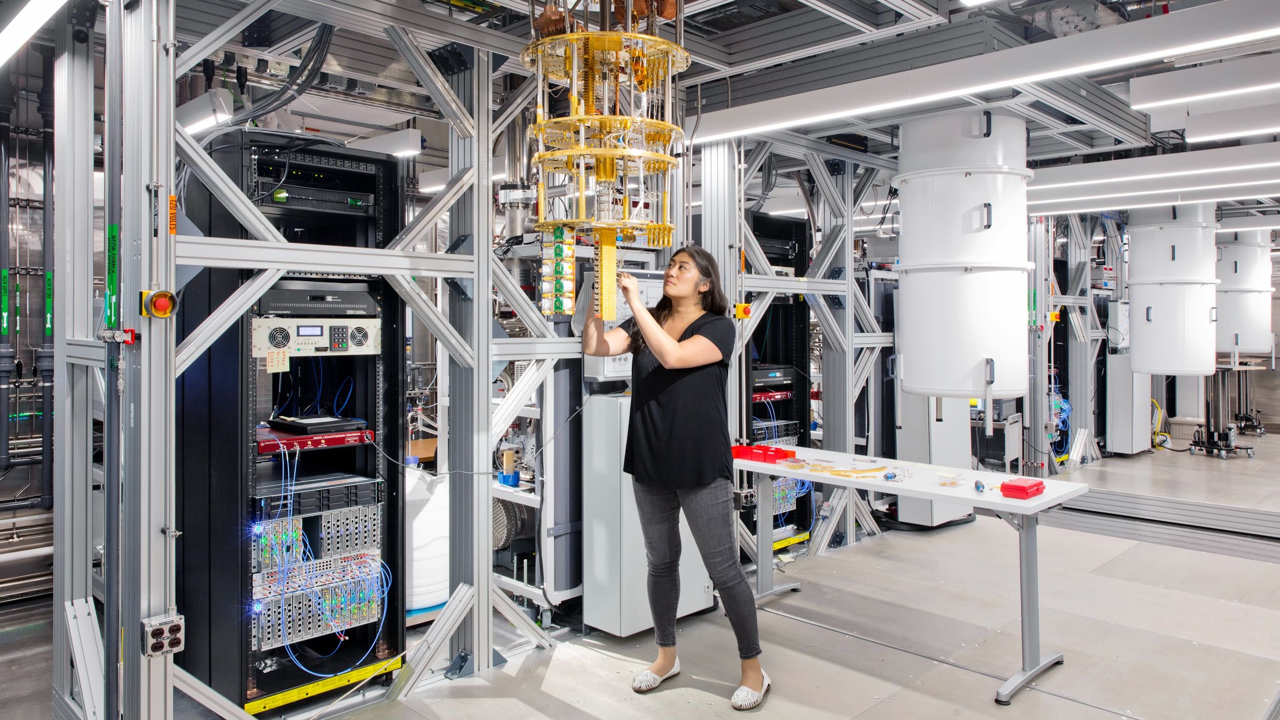 IBM quantum-computing laboratory with cryogenic testing aisle