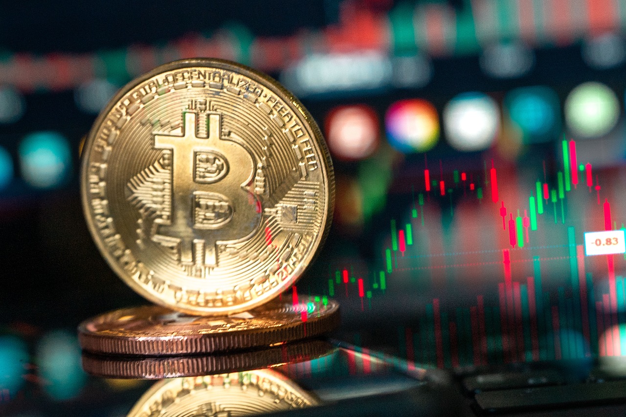Bitcoin coin over financial market chart