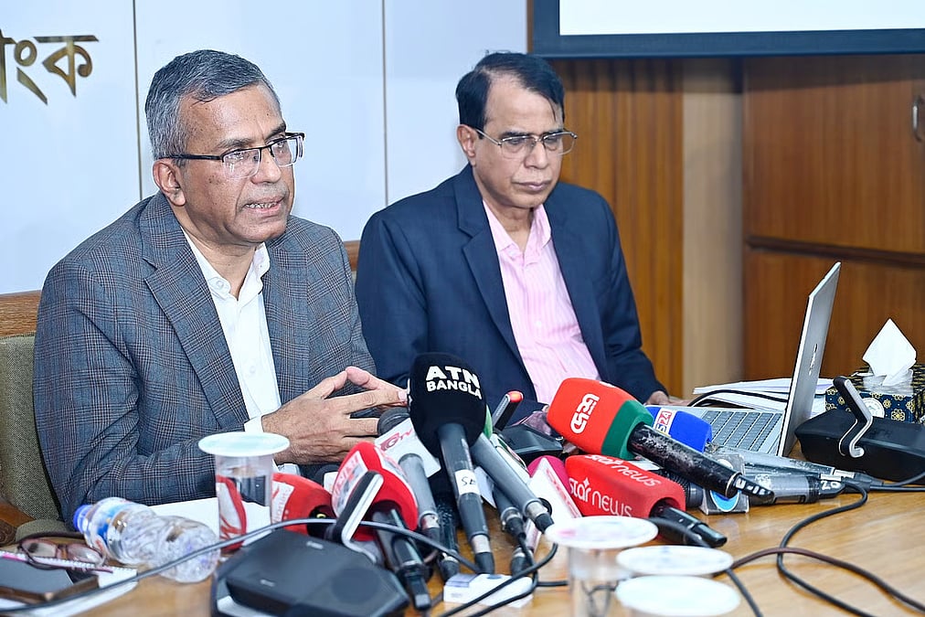 Bangladesh Bank Governor Md Mostaqur Rahman speaking at a press conference.