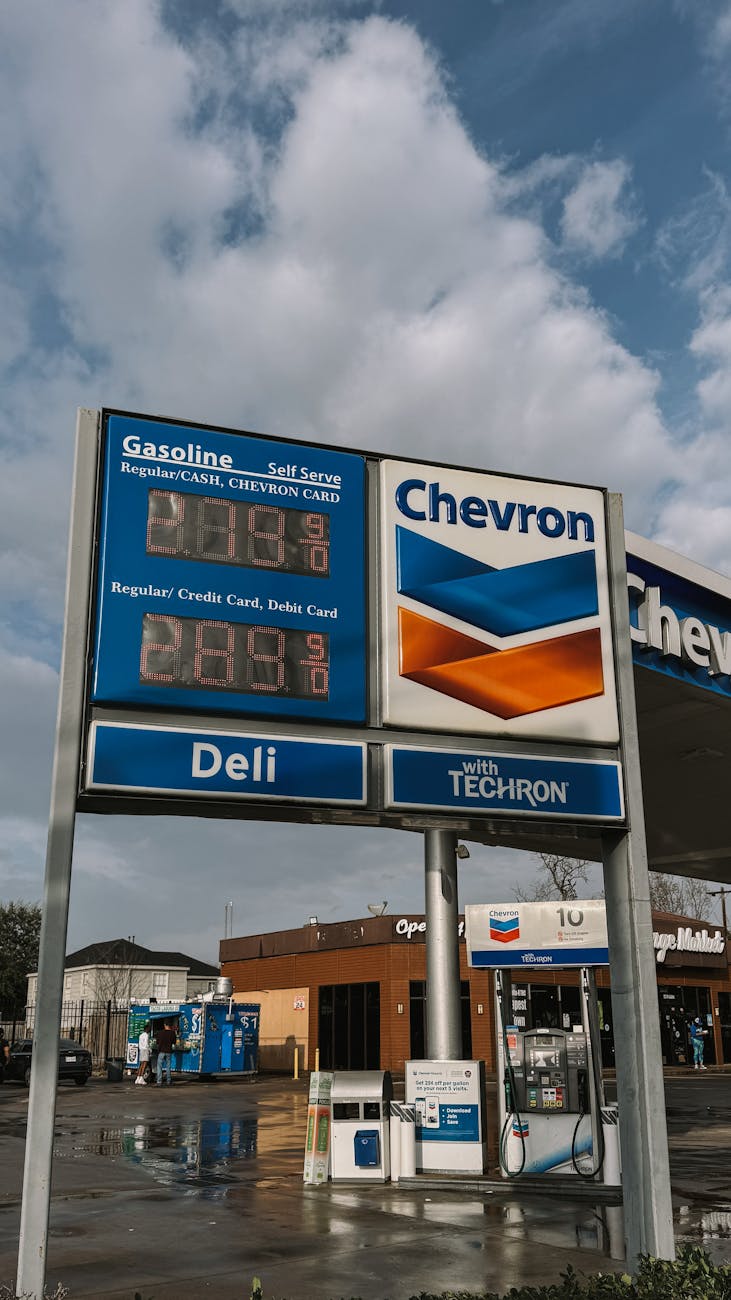 Fuel prices displayed at a gas station