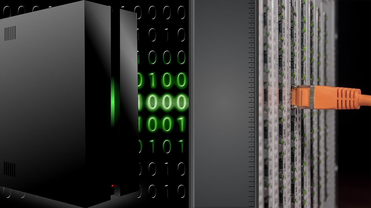 Network cabling in a data center, the infrastructure layer behind Broadcom's AI-chip demand.