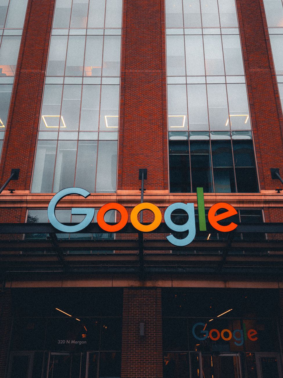 Google logo on a building exterior in Mountain View