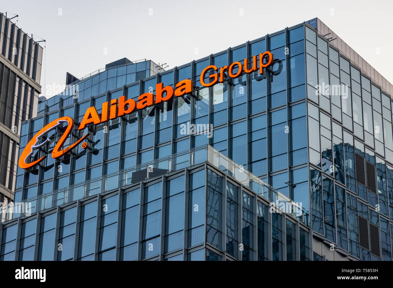 Alibaba logo on an office building in Shenzhen, China.