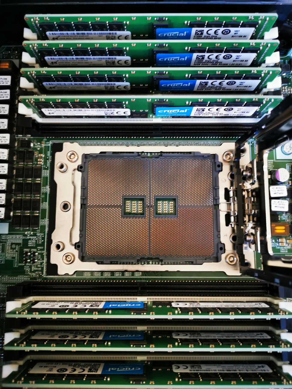 Close-up of a server processor and RAM assembly, illustrating AI infrastructure memory demand.