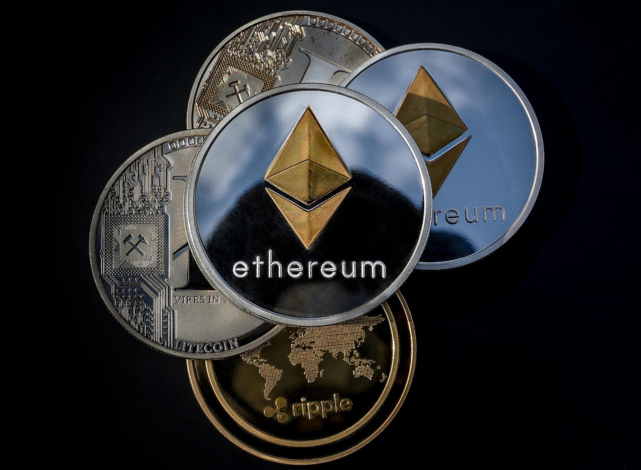 Cryptocurrency tokens representing digital payments and stablecoin competition