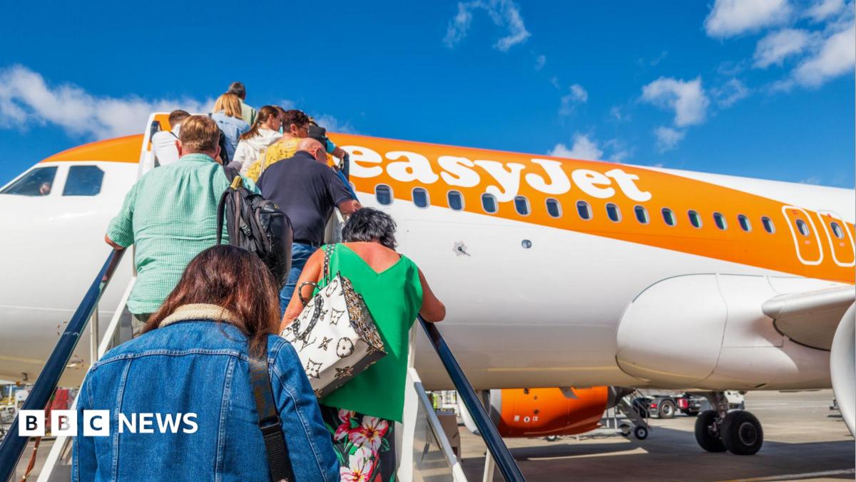 People climbing stairs onto an easyJet plane