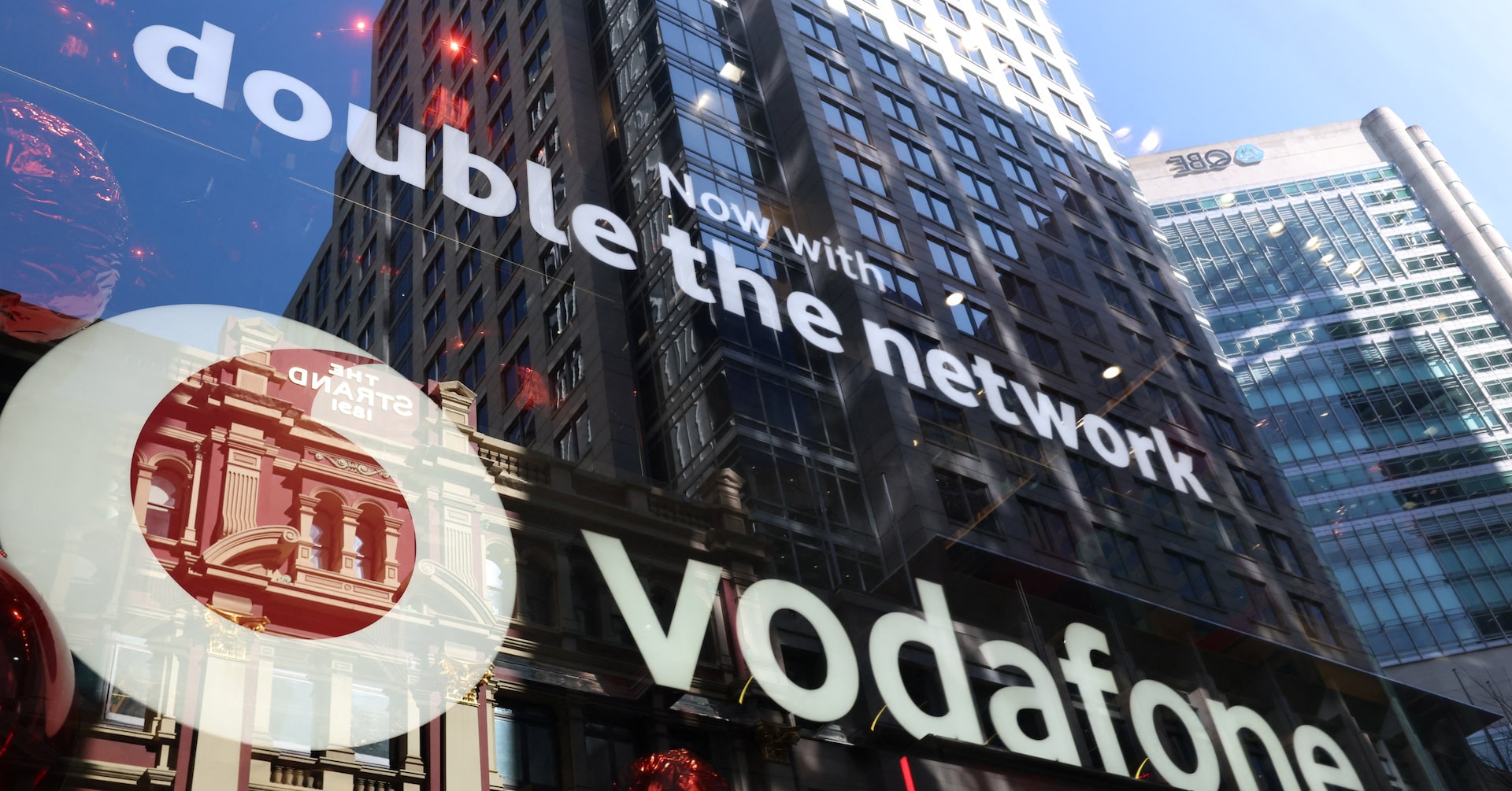 Vodafone logo outside a store in Sydney
