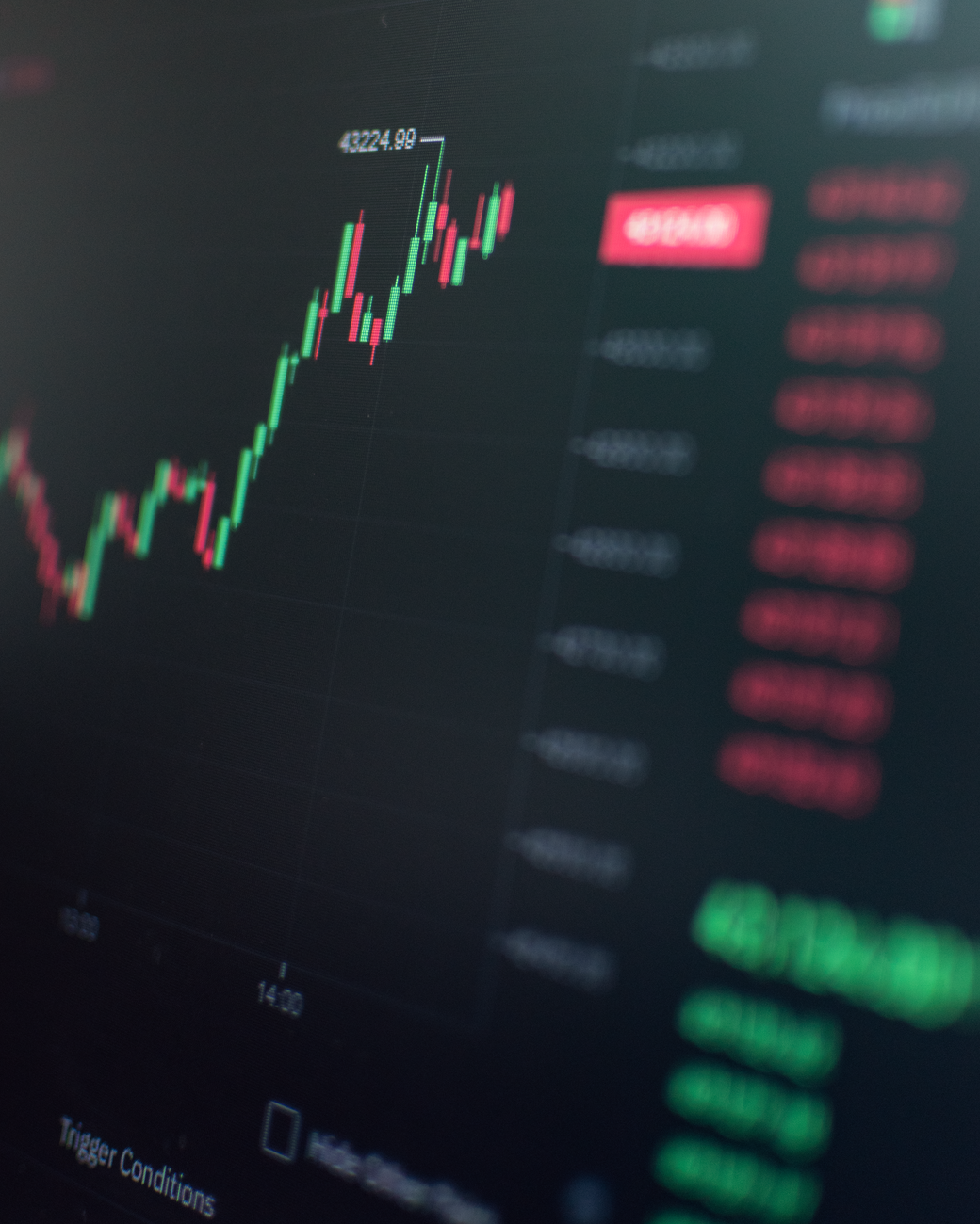Cryptocurrency price chart on a trading monitor