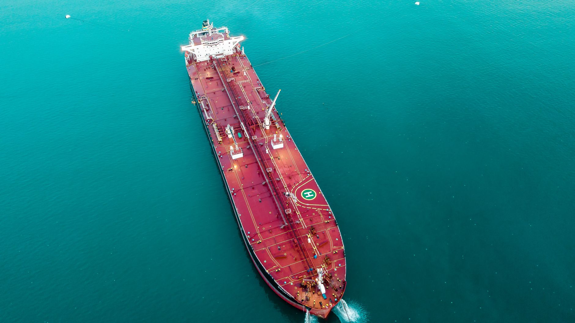 Aerial view of an oil tanker at sea