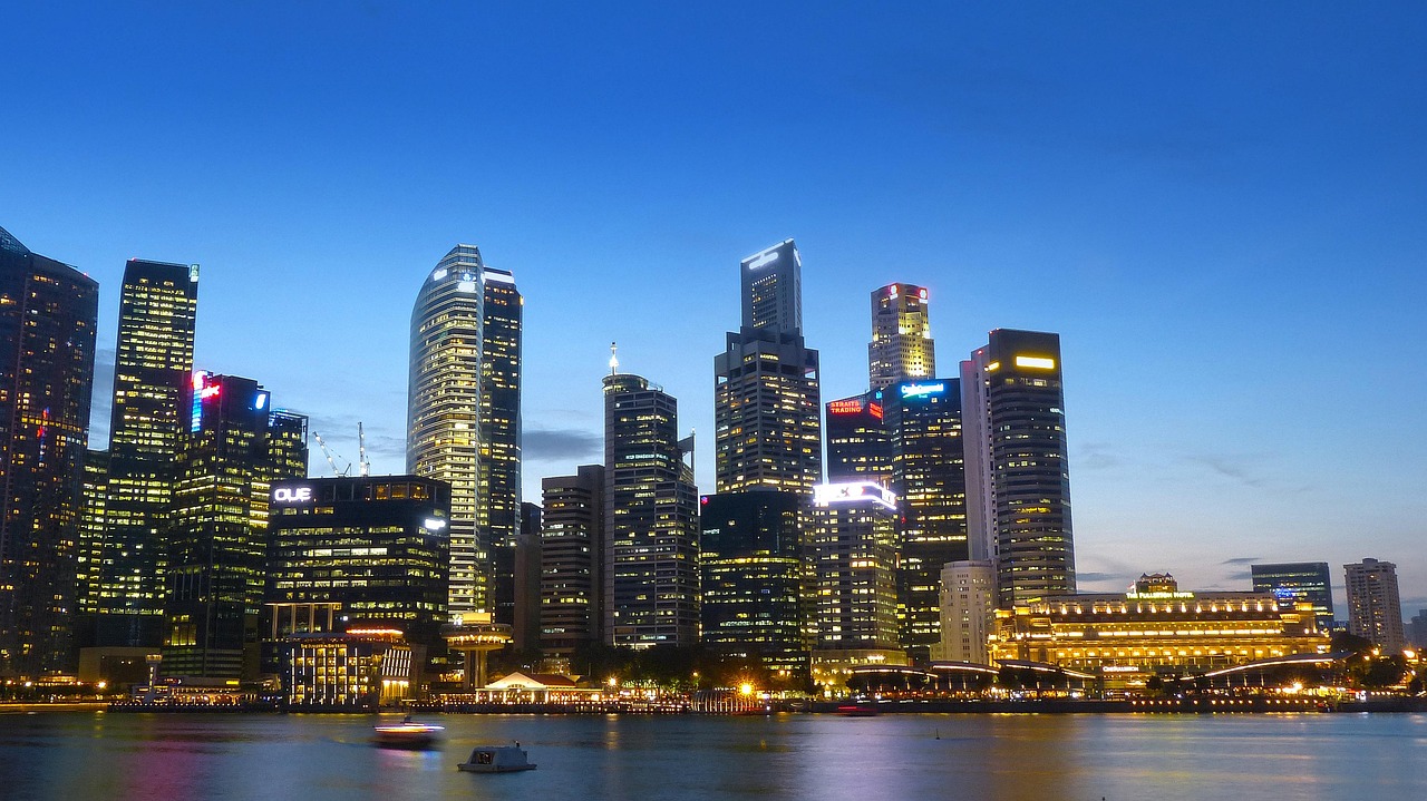 Singapore financial district skyline seen across the river